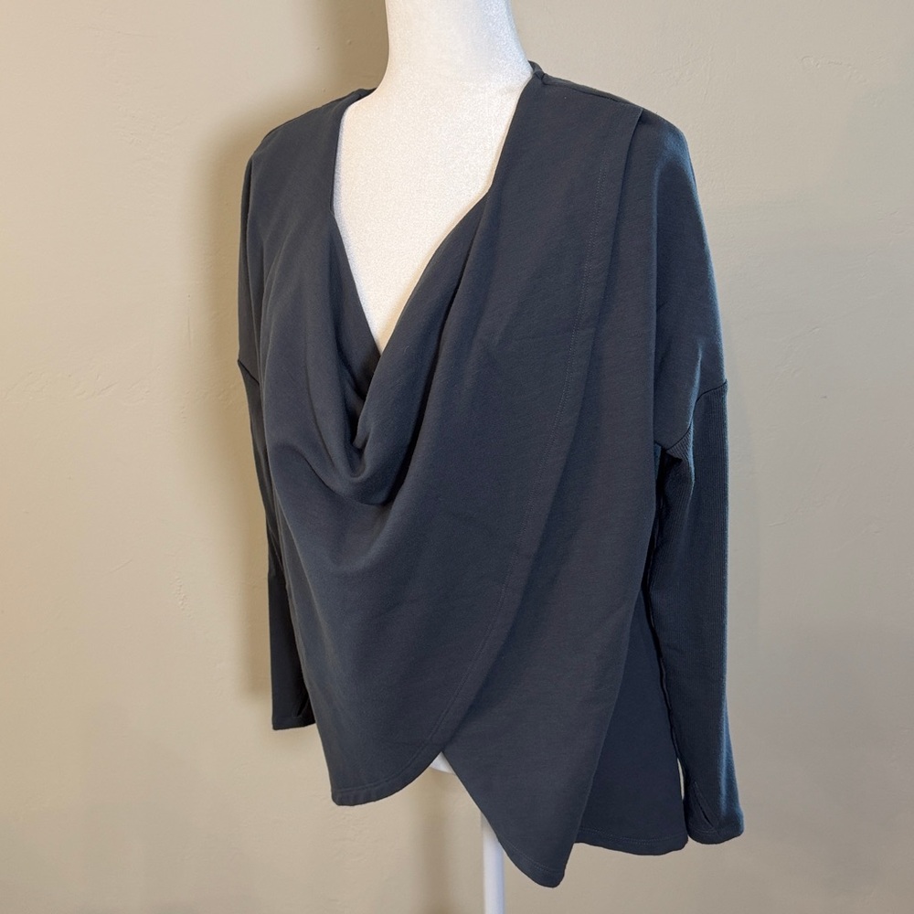 K. Jordan Women’s Faux Wrap Grey Med Sweatshirt with Thumb Holes